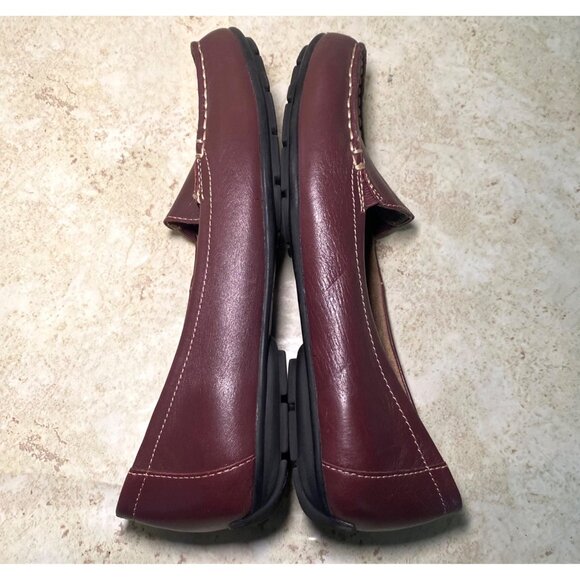 Womens Brown Leather Loafers Size 9.5 Slip-On Casual Shoes Stitch Detailing - Picture 8 of 8
